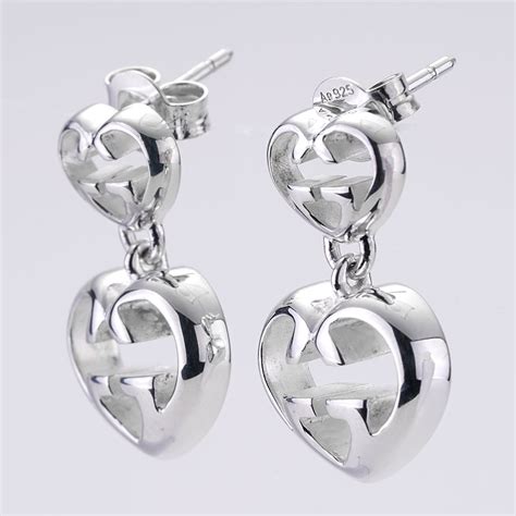 gucci silver drop heart earrings|Gucci britt silver drop earrings.